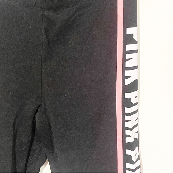 Victorias Secret Pink Size Large Black Spellout Cropped Leggings Athletic - Picture 2 of 4